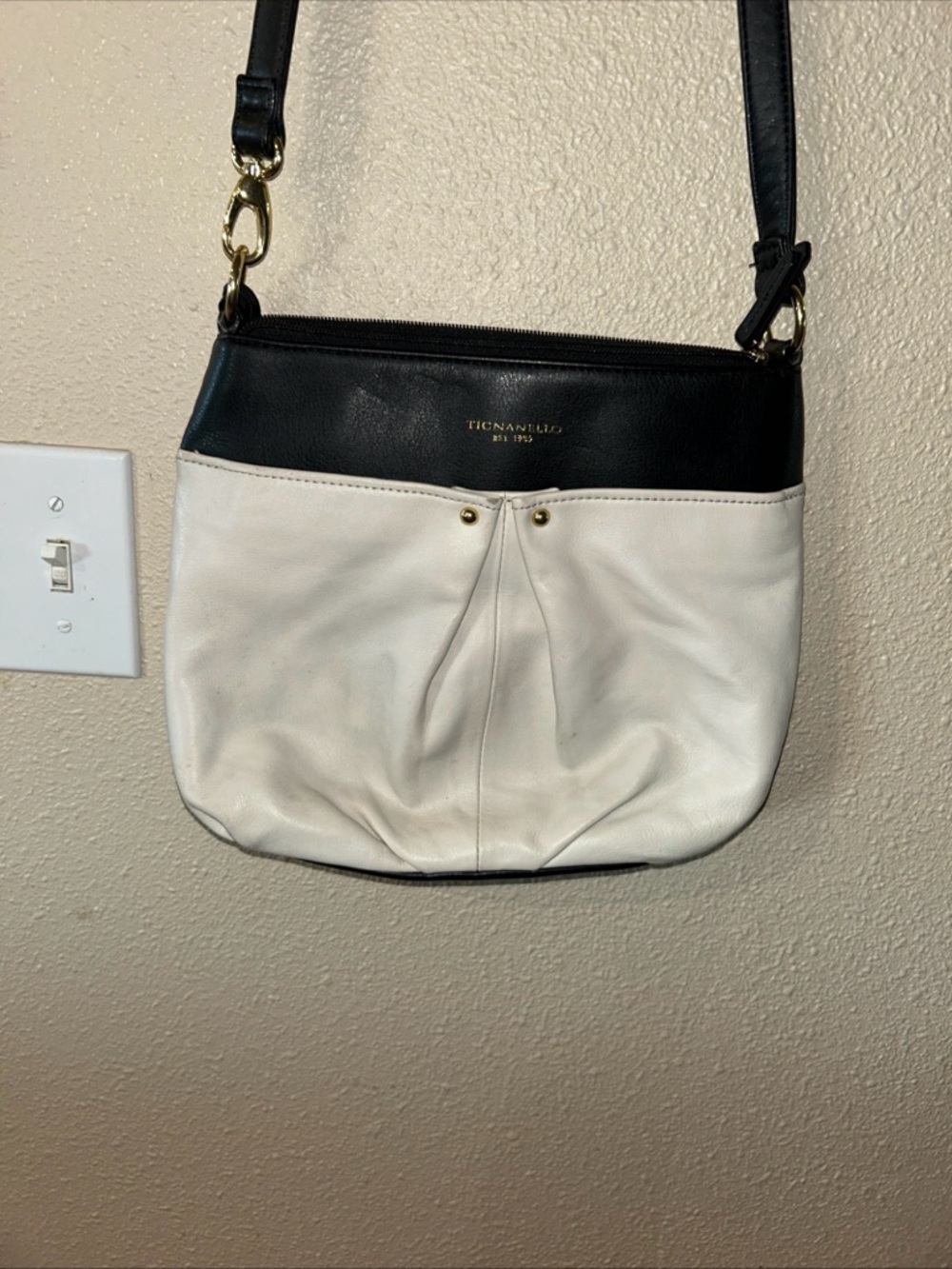 Tignanello Two-Tone Black and White Leather Crossbody